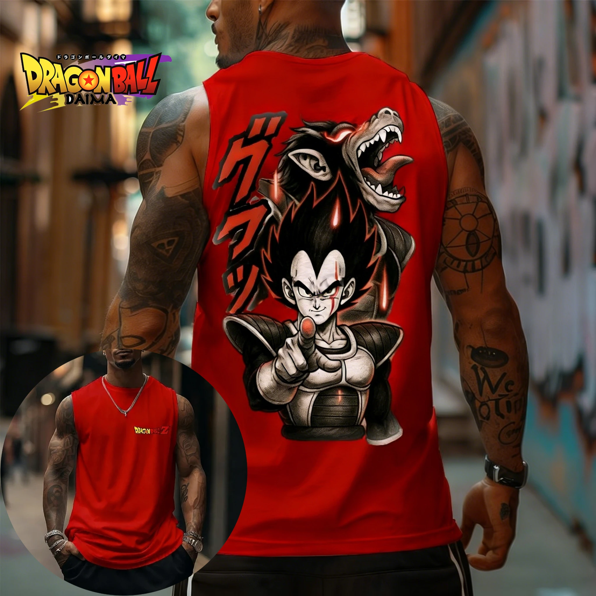 Dragon Ball Black Red Giant Ape Vegeta Summer Sleeveless Fitness Vest Men's T-Shirt Sports Fitness Running Zero Bondage Y2k Top
