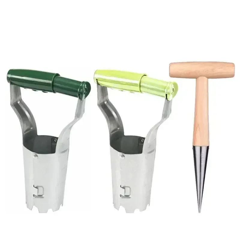 Horticultural Wood Handle Hole Drilling Stainless Steel Seeder Excavator Seedling Transplanting Flower Planting Seedling Planter