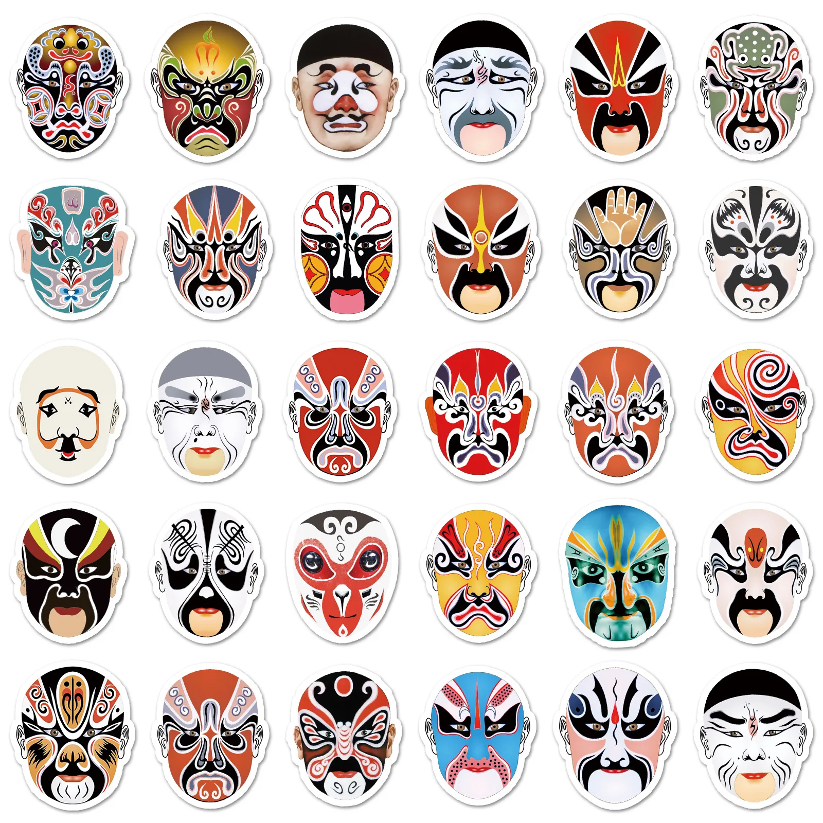 10/60/120PCS Peking-oper maske Chinesischen stil oper Cartoon Doodle Dekorative Gitarre iPad Wasser Tasse Wasserdichte Aufkleber kinder Spielzeug