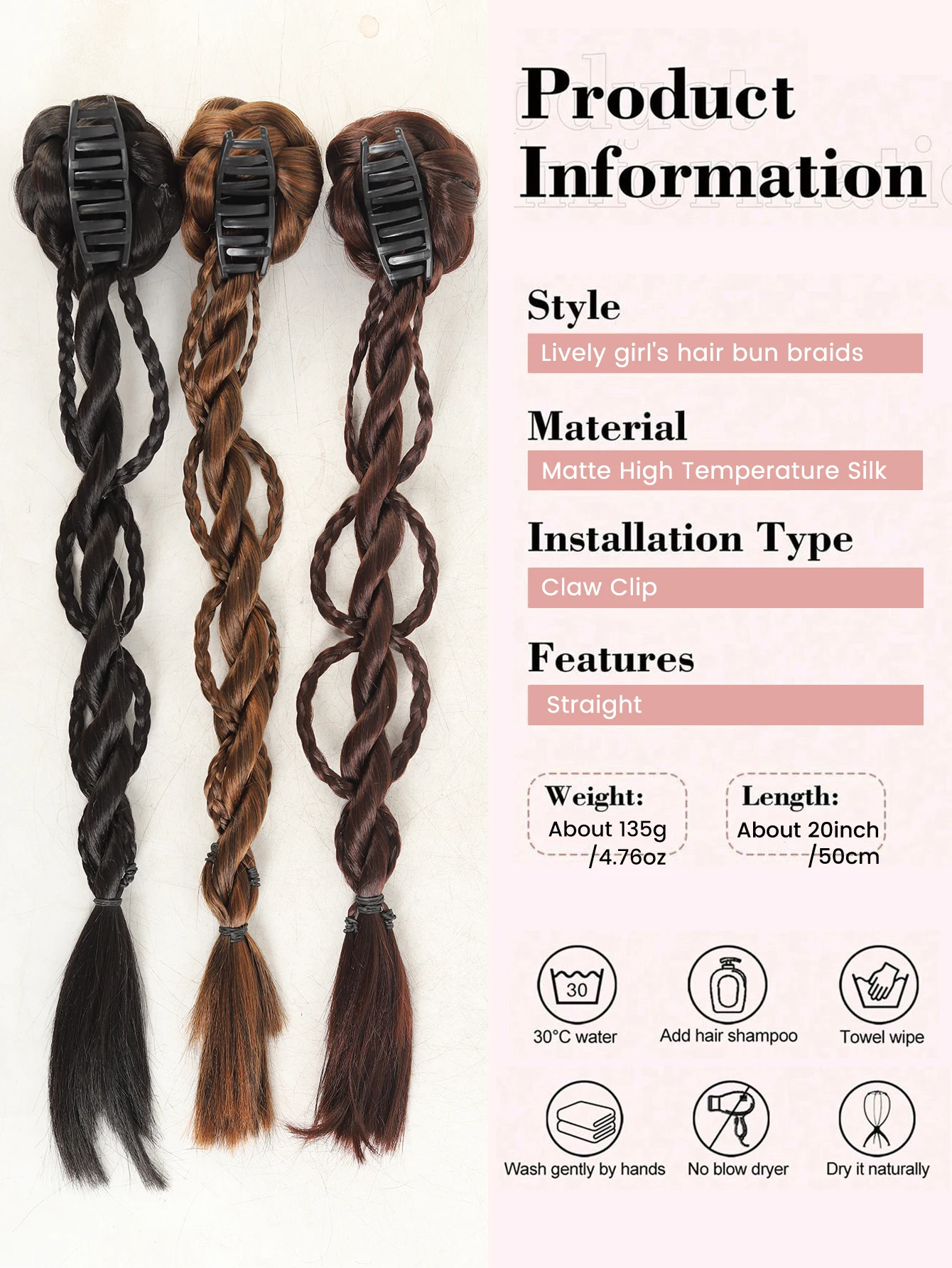 Synthetic Claw Clip Hair Twist Braid Lazy Messy Loose Temples Chignon Ponytail Hair Accessories Heat Resistant for Women