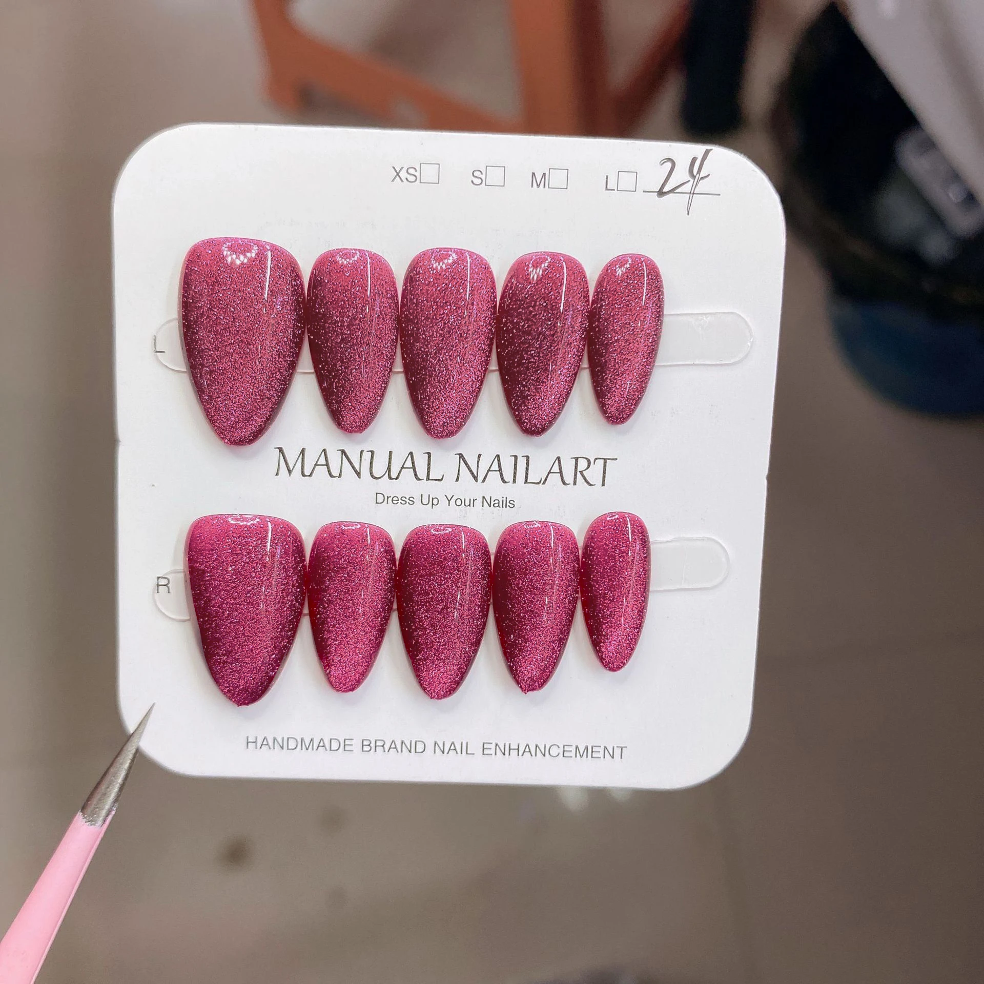 10 Uds. De uñas postizas de almendra con forma de ojo de gato, color rojo brillante, rosa y rosa, cobertura completa, dijes, uñas postizas desmontables para niñas