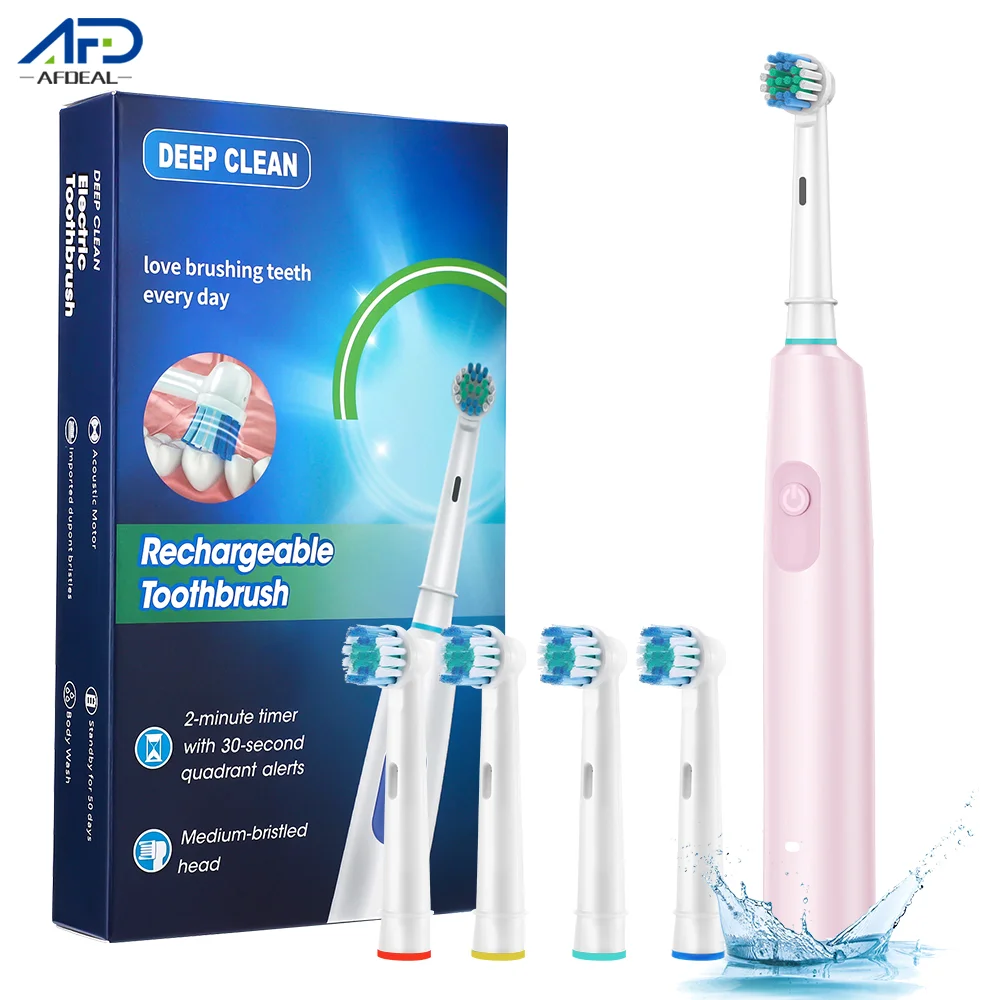 

Электрическая вращающаяся зубная щетка, 5 режимов чистки, водонепроницаемая, с таймером, 4 мягкие насадки