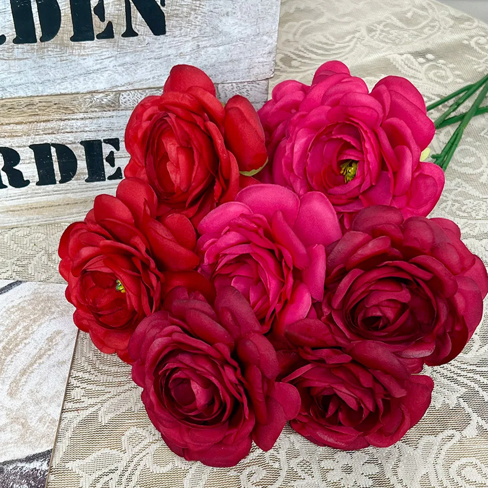 10 Stück Künstliche Blumen Seiden-Lotus Schlafzimmer-Deko Lila Kunstblumen 3-Zweig-Lotus Tischdekoration – Detail 4