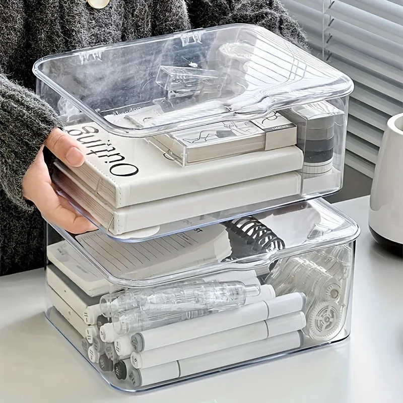 

Acrylic Clear Storage Organizer Box, Clamshell Design Desktop Container for Home & Office Essentials, Multi-Purpose Stationery