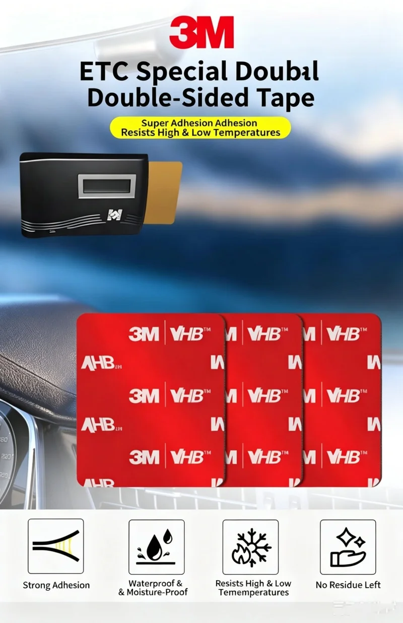 3M 5 Stück doppelseitiges Klebeband, hochhaftendes, spurloses Schaumstoffband für den Hausgebrauch und Fahrzeuganwendungen, hochtemperaturbeständig – Detail 1