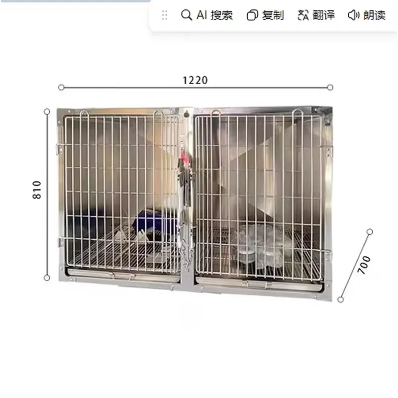 Heavy 2 Door Stainless Steel Pet Crate with Wheels, Mobile Pet Boarding Cage