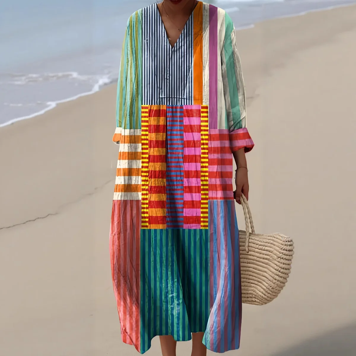 Sukienka koszulowa z długim rękawem damska codzienna z nadrukami wiosenna jesienna elegancka sukienka na imprezę wakacyjna z dekoltem w serek dla kobiet Robe Femme