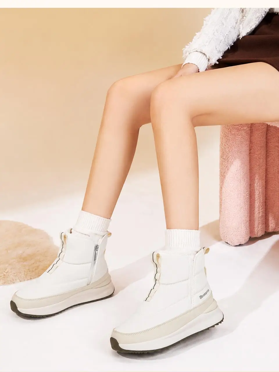 Baasploa Damen-Winter-Schneestiefel, warme Plüsch-Stiefeletten für Damen, bequeme, rutschfeste Baumwollschuhe mit Reißverschluss, wasserabweisende Freizeitschuhe – Detail 8