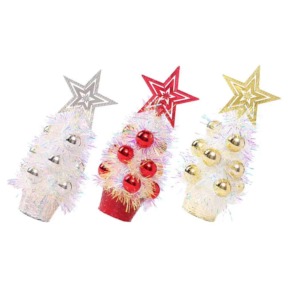 

3 Pcs Mini Christmas Tree Ornaments Tabletop Trees for Decorating Pvc Small Bedroom