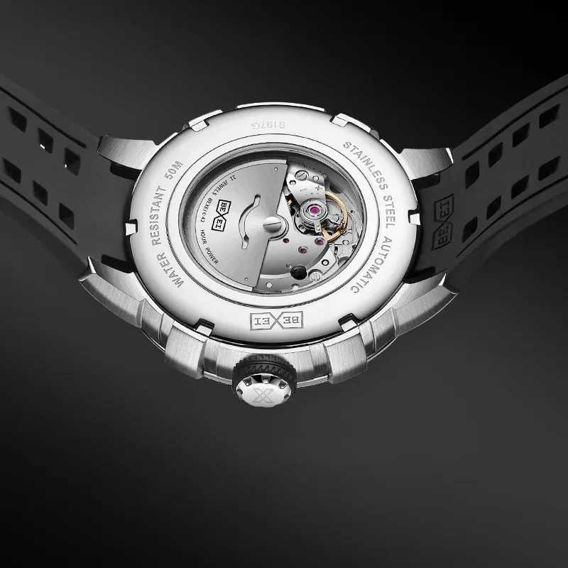 Bexei 9197 ساعة أوتوماتيكية للرجال مقاومة للماء ساعات ميكانيكية مضيئة ذاتية الرياح للرجال سلسلة كوكب أزرق ساعة يد من الياقوت #6