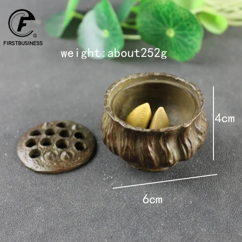 Antique Copper Lotus Seed Pod Statue Ornament Chinese Traditional Vintage Incense Burner Lucky Home Decoration Craft Accessories