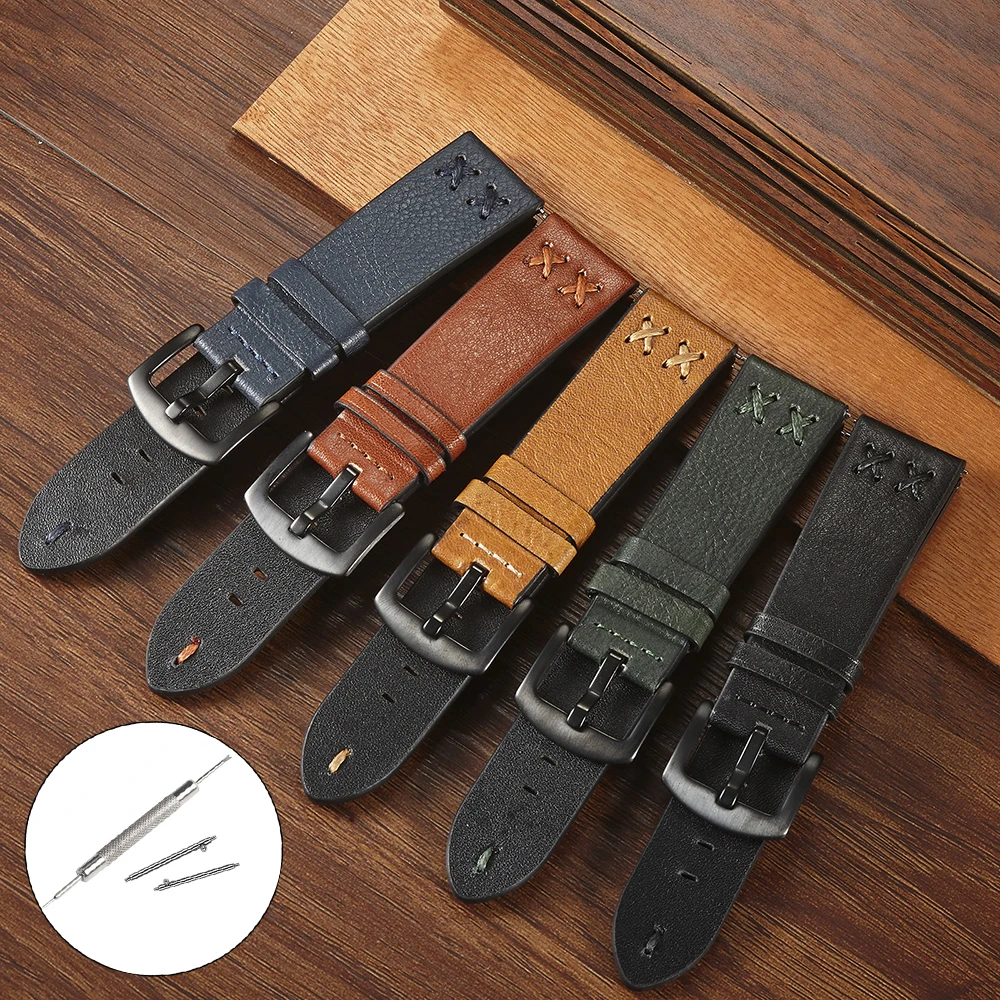 Milled Leather Watch Strap 20mm 22mm For Huawei Watch gt2/gt3 New Design Handmade Italian Leather Watchbands For Amazfit GTR 2