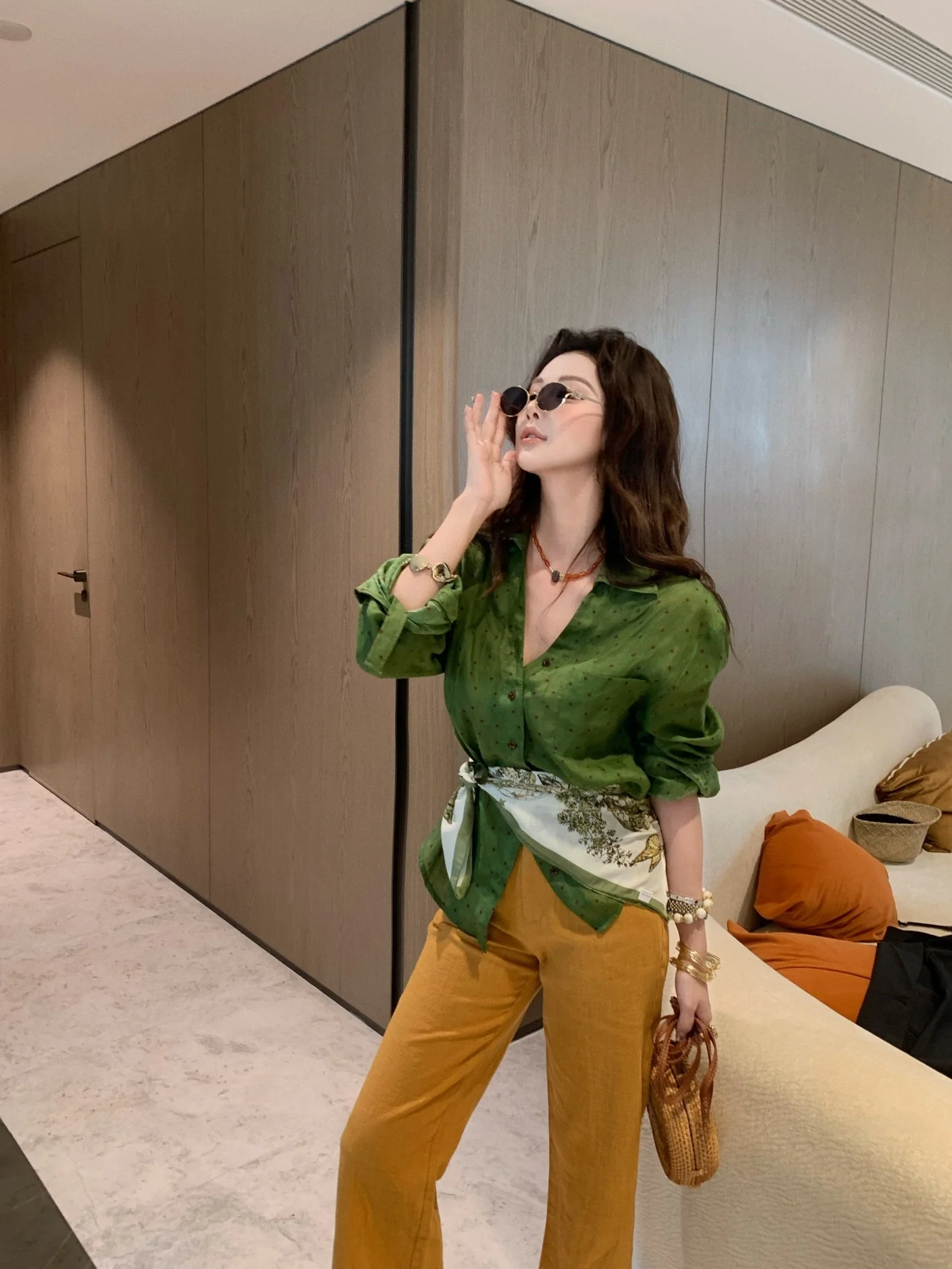 

New Dadada Vintage Polka Dot Long Sleeve Women's Shirt Sun Protection High End Feeling Casual Loose Fit Linen Spring Summer