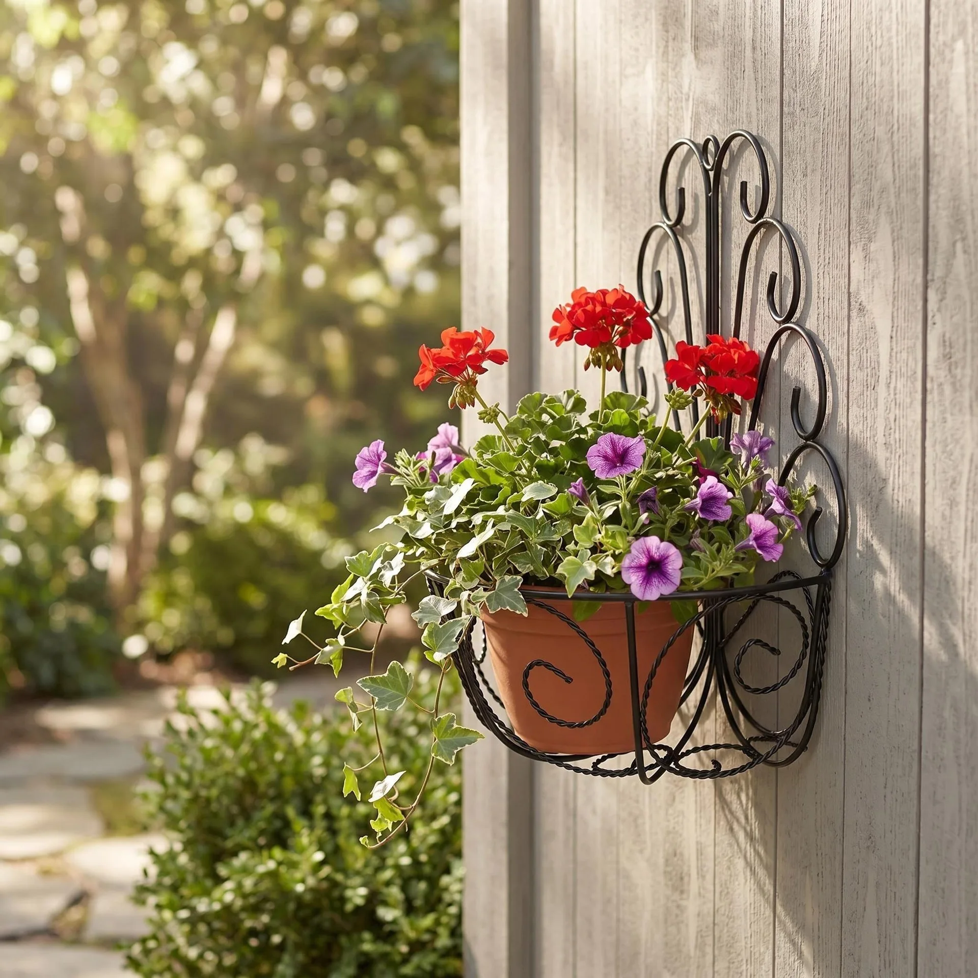 HYS wrought iron wall hanging flower stand, rolled grass hollow non-punching wall flower pot stand, balcony wall decorative