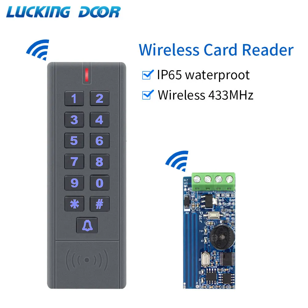 Wireless Access Control Keypad Wiegand Card Reader Receiver 433MHz Roll-Code Network Access Control Board with Doorbell Function