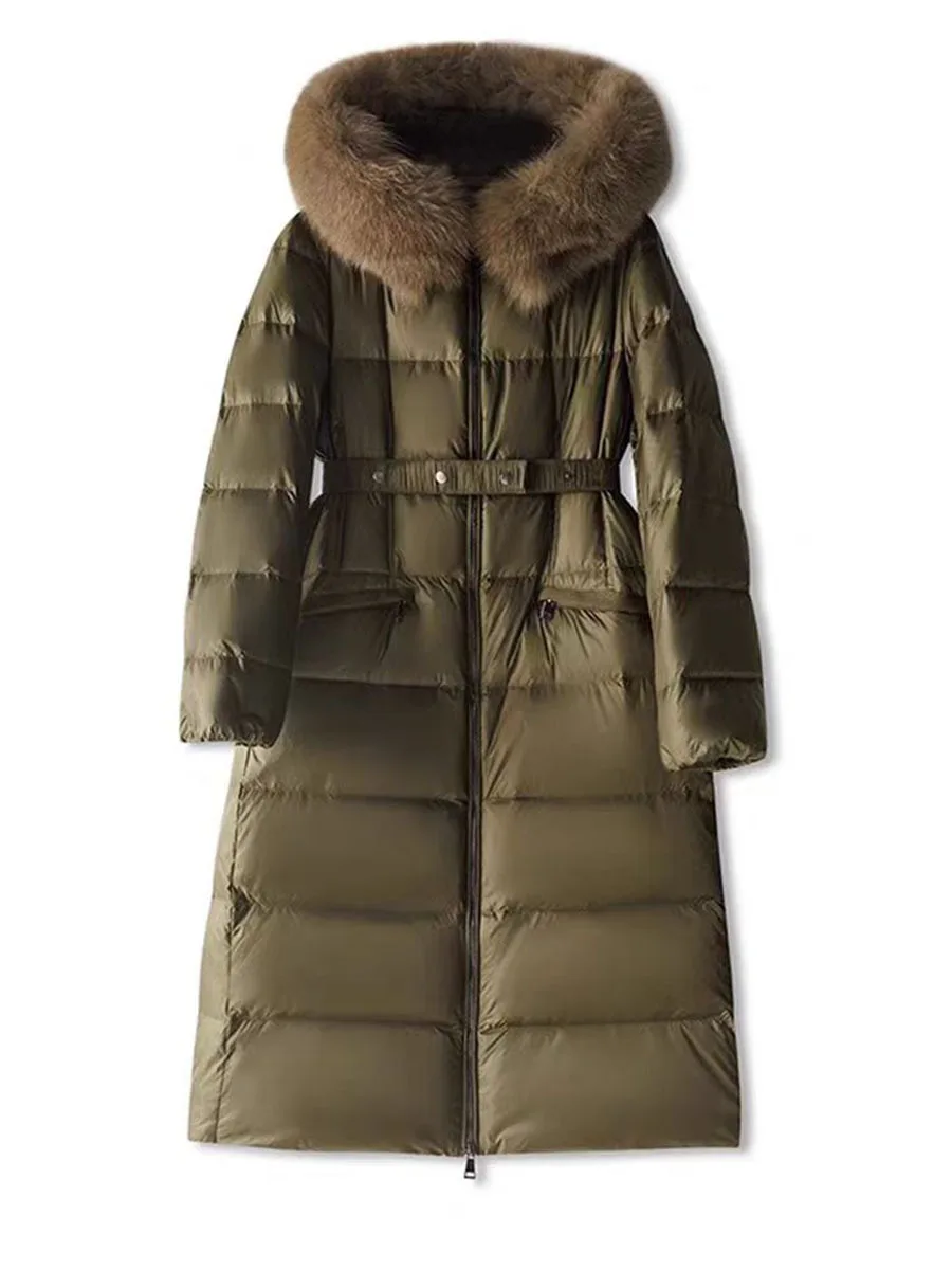 2024 New High Quality White Duck Down Jacket Big Fur Collar For Women