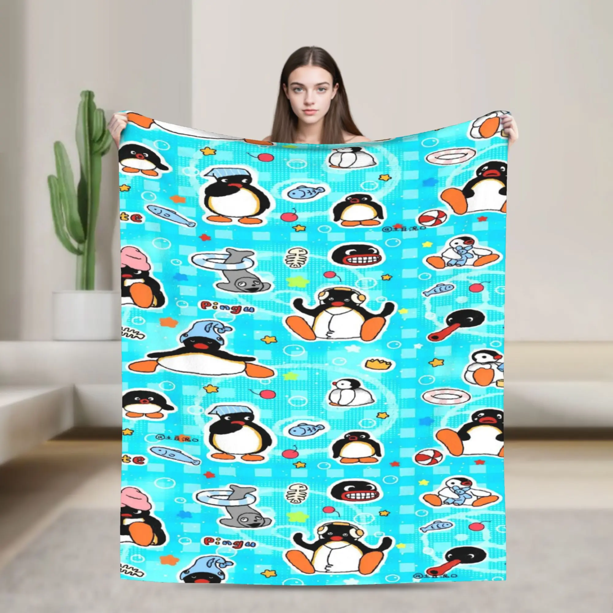 Super Soft Pingus cartoon penguin Throw Blanket Premium Fleece Flannel Lightweight  Bed Blanket Super Cozy Bedspread