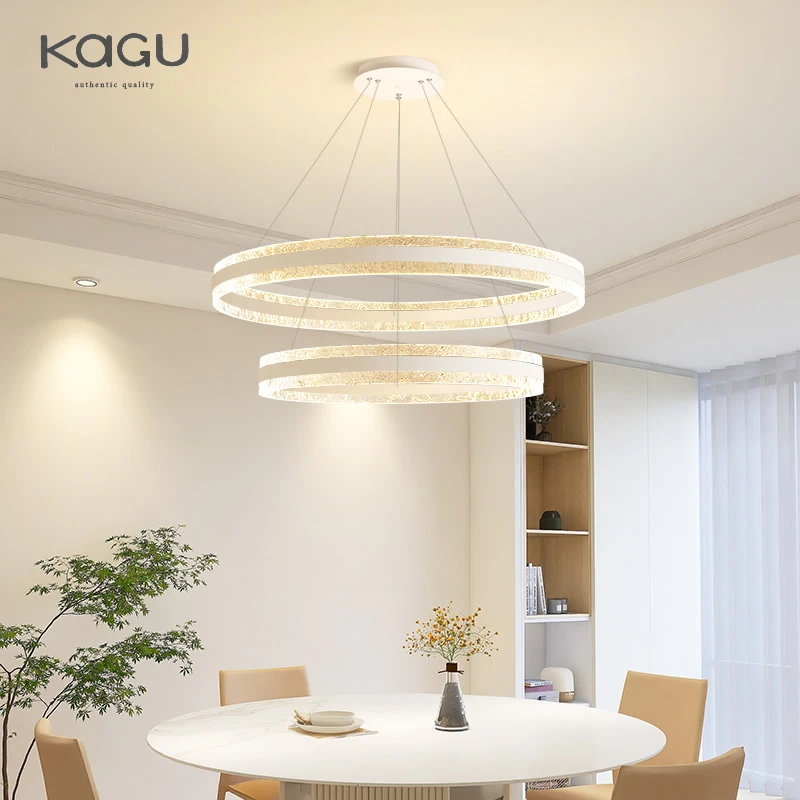 Nero/bianco/caffè lampade a sospensione moderne per soggiorno sala da pranzo anelli circolari corpo in alluminio acrilico lampadario da cucina a LED