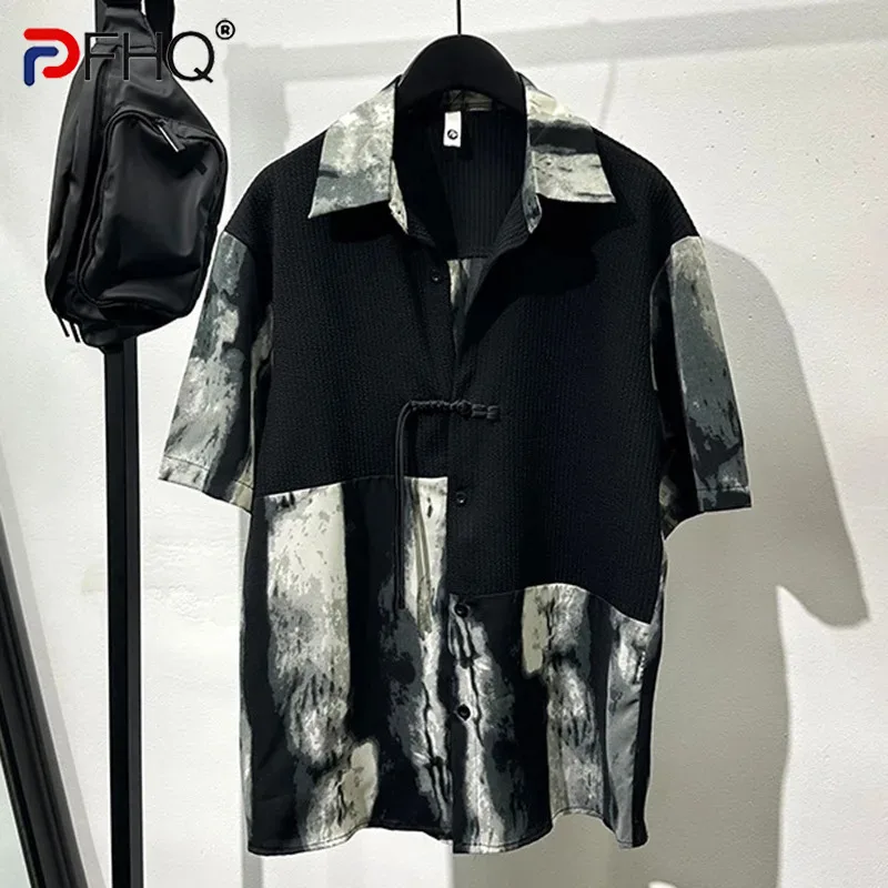 

PFHQ Short Sleeved Shirt Men Niche Design Fashionable Patchwork Stripe Contrasting Color Loose 2024 Male Tops Casual 21Z5187