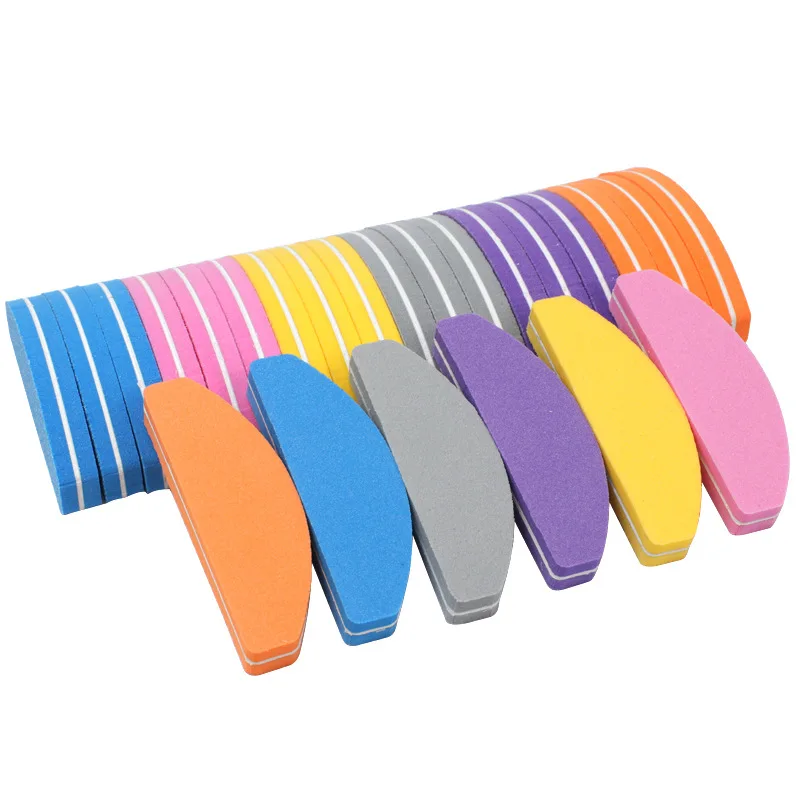 60Pcs/Lot Double Side Mini Nail Files Sponge Nail Buffer 100/180 Half Moon Sandpaper Polisher Manicure Nail Art Tools Wholesale