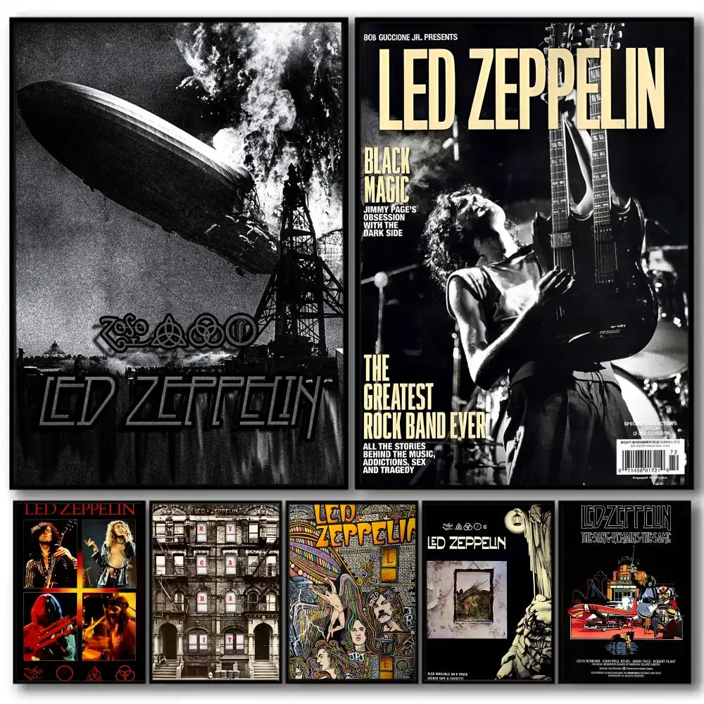 Rock L_Led Band Z_ZeppeliNS Painting Calligraphy Linen Canvas Poster Wall Prints for Living Room Bedroom Office Home Decoration