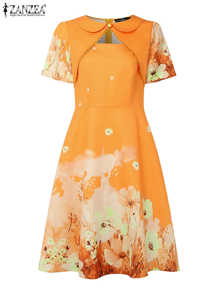 

ZANZEA Women Elegant Dress Summer Short Sleeve Printed Sundress A-Line Office Work Vestidos 2025 Casual Loose Robe Femme