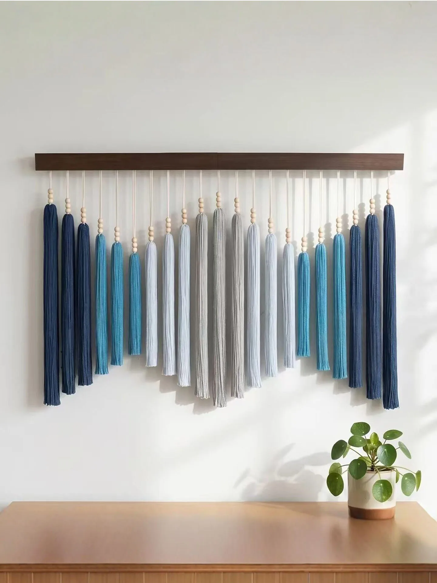 Handwoven Tapestry Wall Hanging Green Line Modern Minimalist Style Cotton Wall Art Decorative Splitter for Homestay