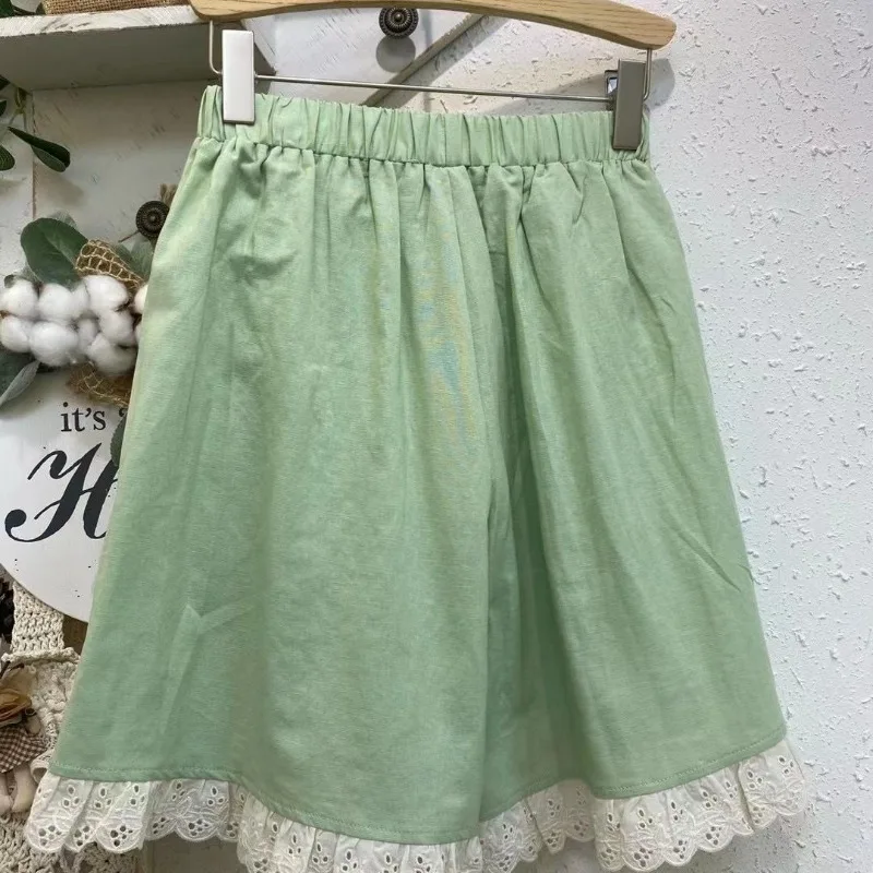 Japanese Sweet Lolita Summer 2024 Patchwork Elasticized High-waisted Lace Pocket Fashion Solid Color Comfortable Casual Shorts