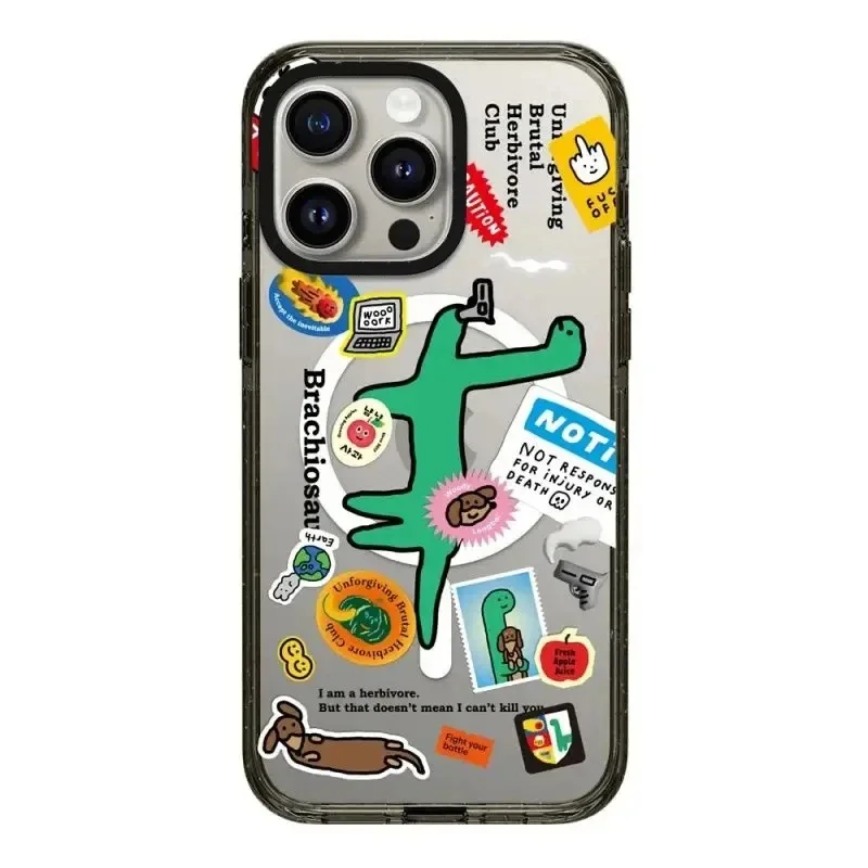 

Cartoon Dinosaur 2.0 Acrylic Black Border MagSafe iPhone 12 13 14 15 Pro Max Protective Mobile Phone Case Cover Shell