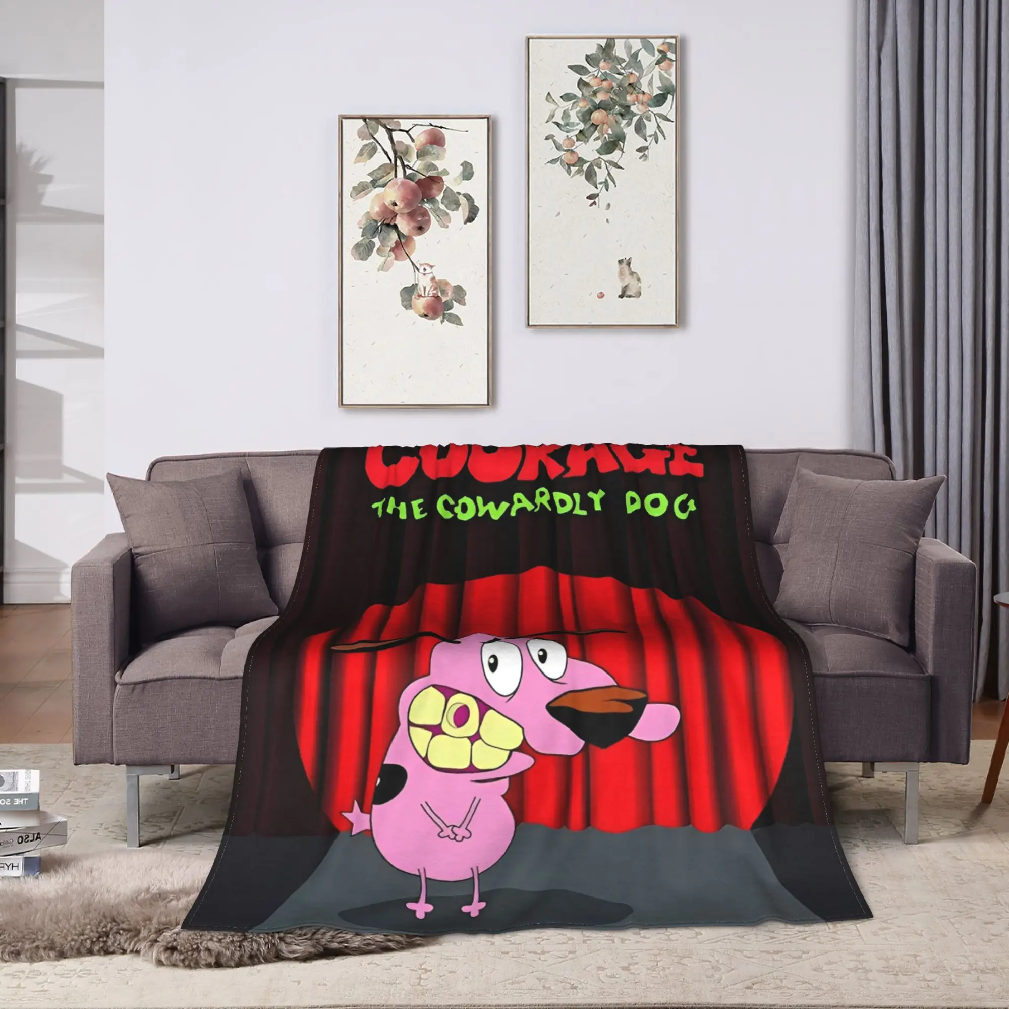 Courage Cowardlys Dog Flannel Blanket  Super Soft Throw Blanket for Couch Chair Airplane Travel Novelty Bedspread Sofa Bed Cover