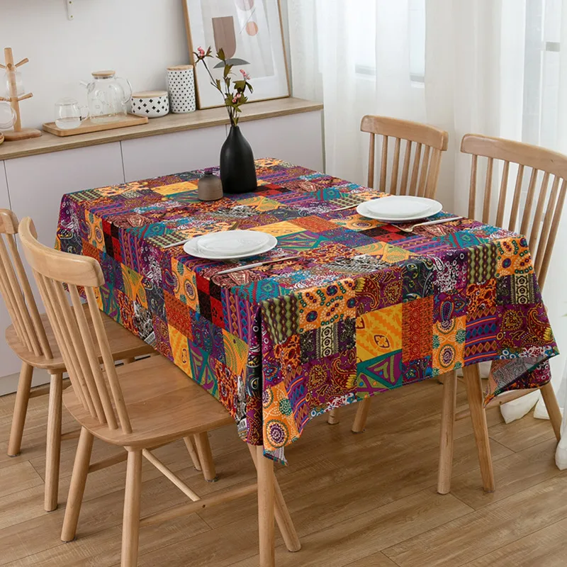 Ethnic style tablecloth cotton linen color puzzle printing tablecloth bedside table cover cloth tablecloth