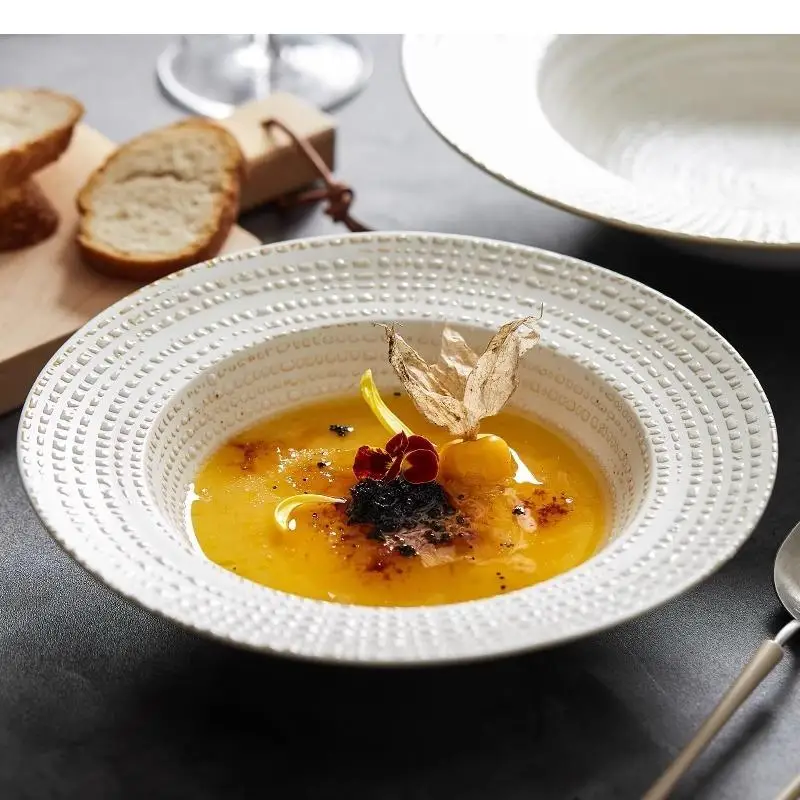 

Irregular Texture Ceramic Soup Plate Restaurant Salad Pasta Dessert Molecular Cuisine Specialty Tableware