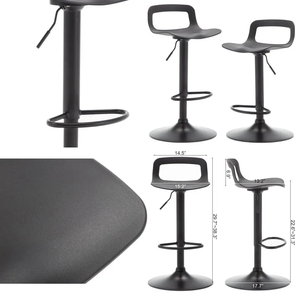 

Modern Adjustable Swivel Bar Stools, Set of 2, Black Chrome Finish