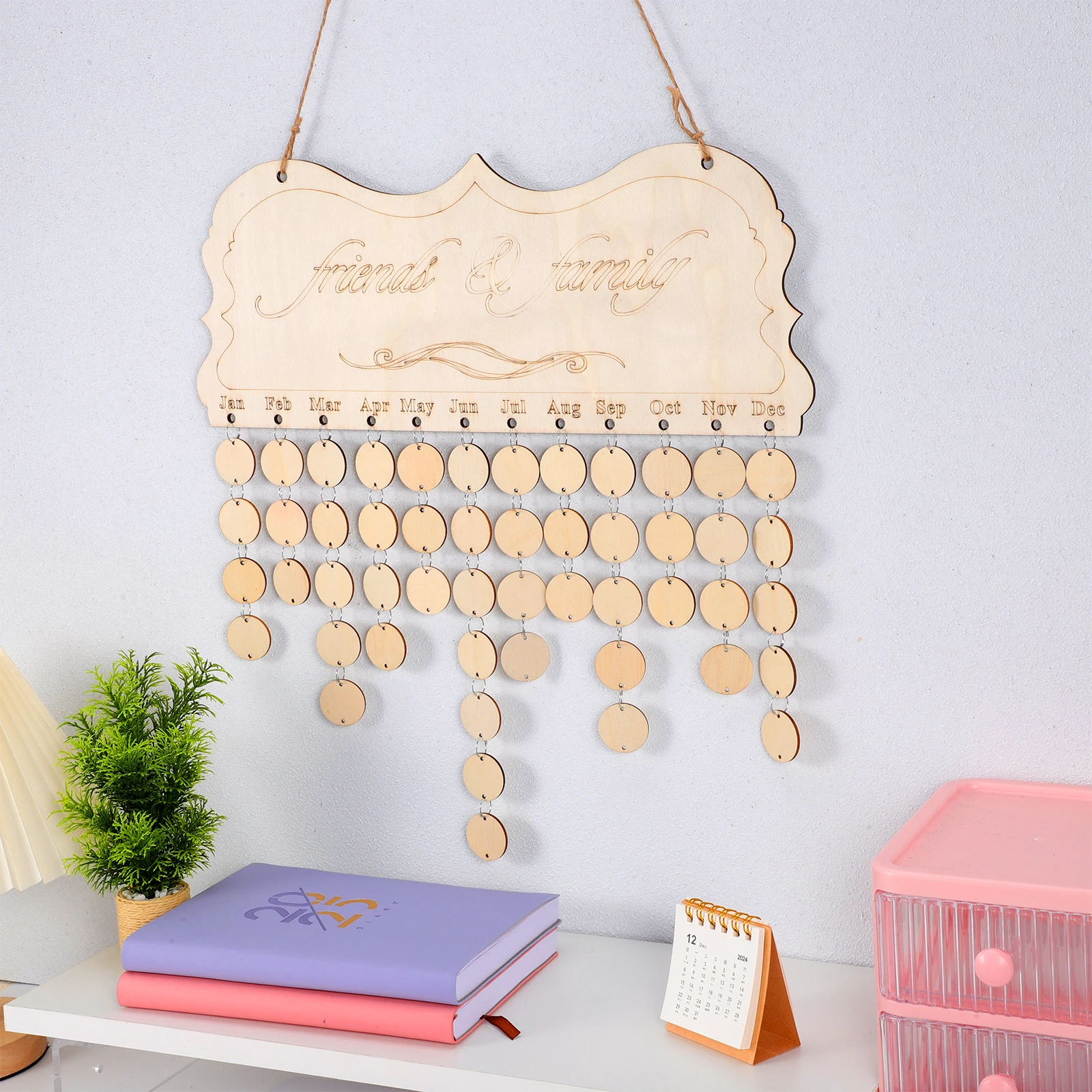 

Wooden Hanging Calendar 1 Plaque 1 Rope 50 Slices Diy Family Friends Letter Board Home Wall Decoration Gift Birthday Anniversary