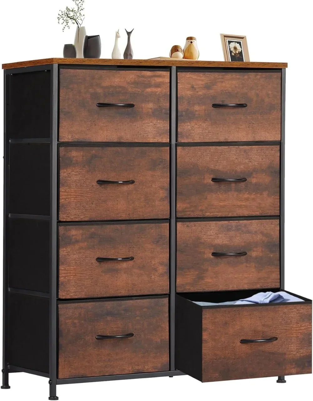 

Chest of Drawers With Fabric Bins Make Up Table Dresser for Bedroom Wooden Top for TV Up to 45 Inch Vanity Desk Entryway Nursery