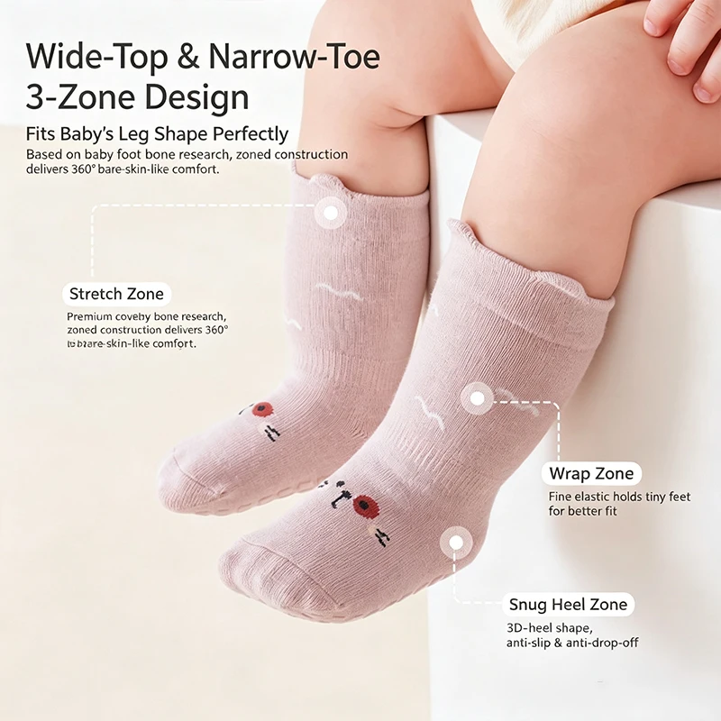 Cute Cartoon Baby Floor Socks  Anti‑Slip Grips Sole Newborn Socks Soft Cotton Toddler Floor Socks For Infant 0‑24 Months