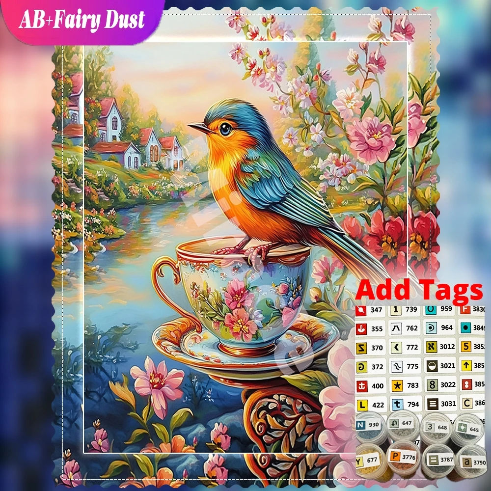 AB Fairy Dust DIY Diamond Mosaic Romantic Full Square Round Painting bluebird teacup flowers Embroidery Decor For Home