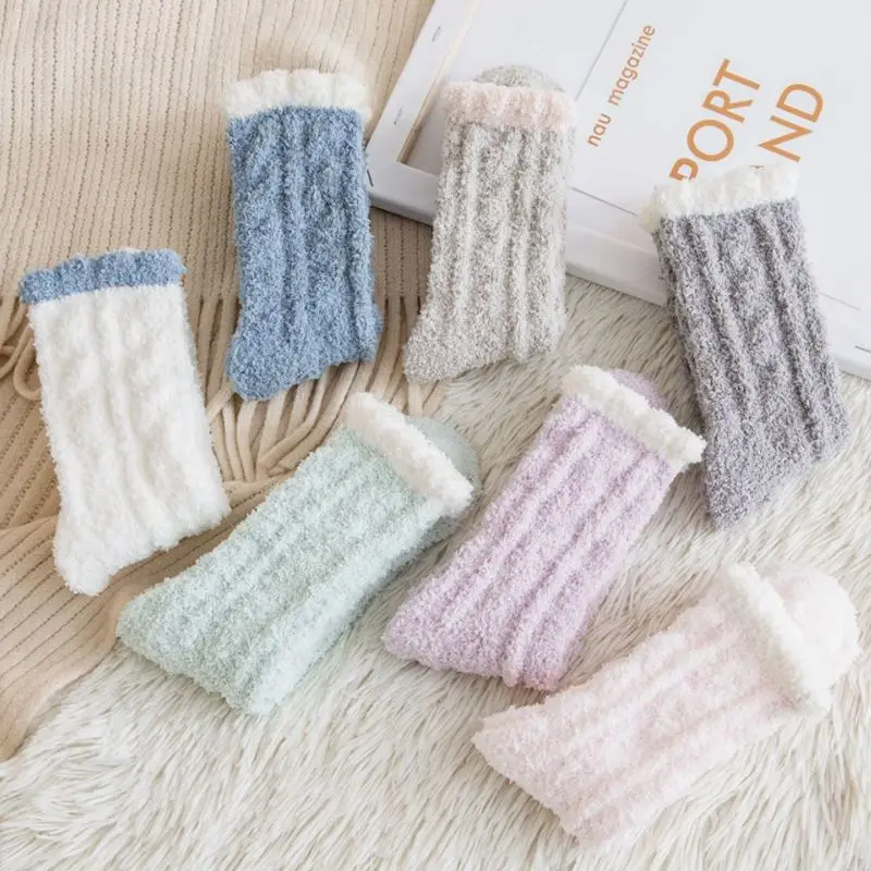 Coral fleece socks for women, fluffy socks for winter, cute thickened sleep socks, warm towel socks, home floor socks view 2