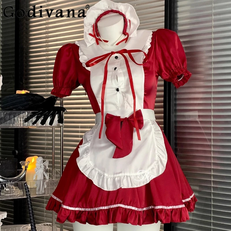 Japanese Two Dimensional Cosplay Maid Dress Women's Sexy Pure Desire Bow Lolita Dress Female Summer Uniform Halloween Dress