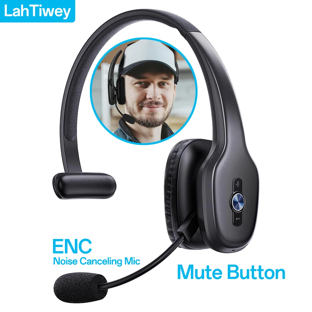 Bluetooth V5.3 Headset Wireless Truck Driver Headphones Office Headset Hands-free Call Headset with Mic for Call Center Office