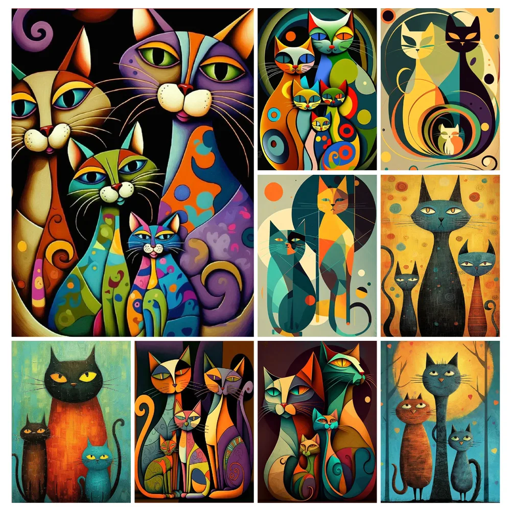 Abstract Cat  5D DIY Diamond Painting Full Round Diamond Cartoon Animal Mosaic Embroidery Cross Stitch Set Art Home Decoration