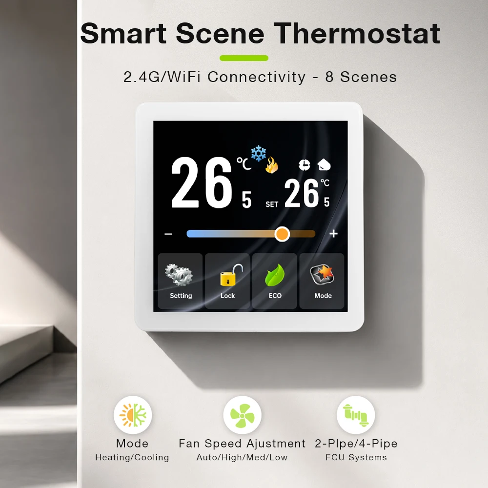 Smart Scene Thermostat Tuya Zigbee/WIFI FCU Thermostat Switch Panel Air Conditioner Temp Controller Work with Alexa Google Home