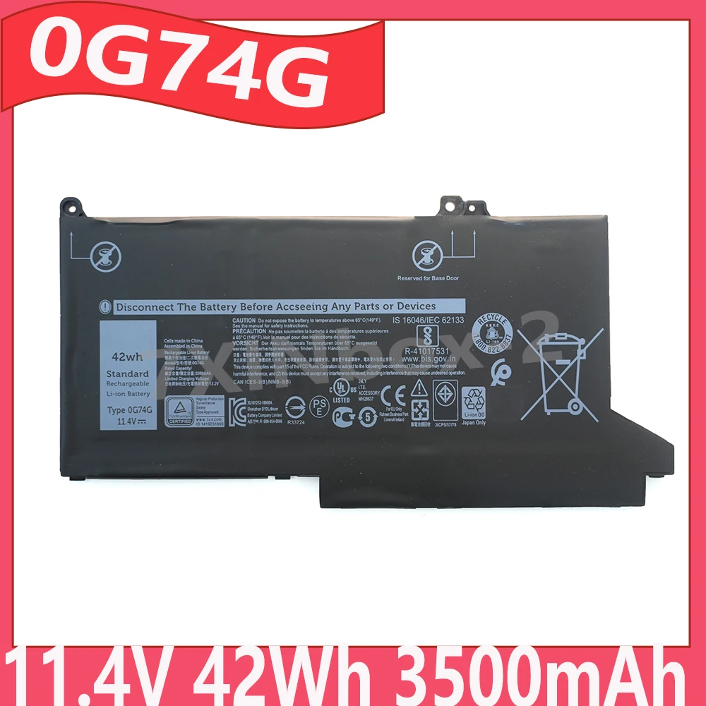 0G74G 11.4V 42Wh 3500mAh Genuine Laptop Battery For Dell Latitude 12 7280 7290 7380 7390 7480 7490 NF0H PGFX4 2PFPW 9W9MX 8JYHH