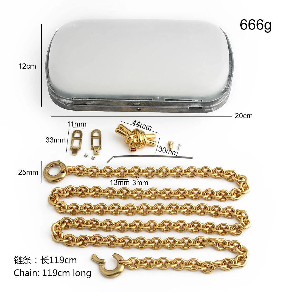 1/4PCS 119cm Satin Gold Metal Box Purse Frame with Chain For Wear Leather Bags Shoulder Rectangle Kiss Clasp Lock Accessories