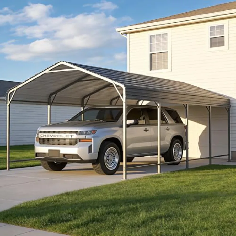12x20 Feet Metal Carport Canopy with Reinforced Base