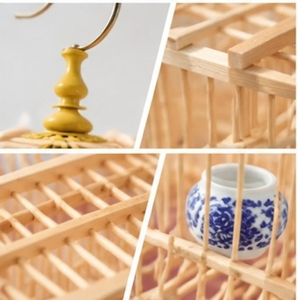 Bamboo Bird Cage Rectangular Handmade Carbonized Purple Hanging Hook Removable Tray Vintage Decorative Garden Cage for Small