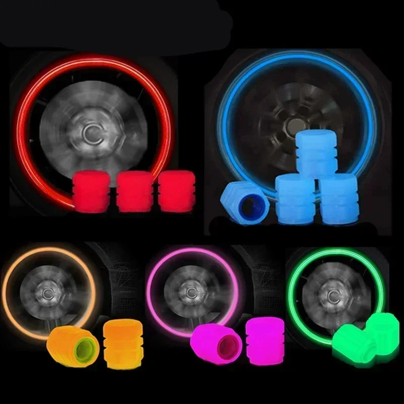 12Pcs Luminous Valve Motorcycle Bicycle Bike Car Wheel Tyre Hub Cap Fluorescent Night GlowingLuminous Valve Stem Caps Decor