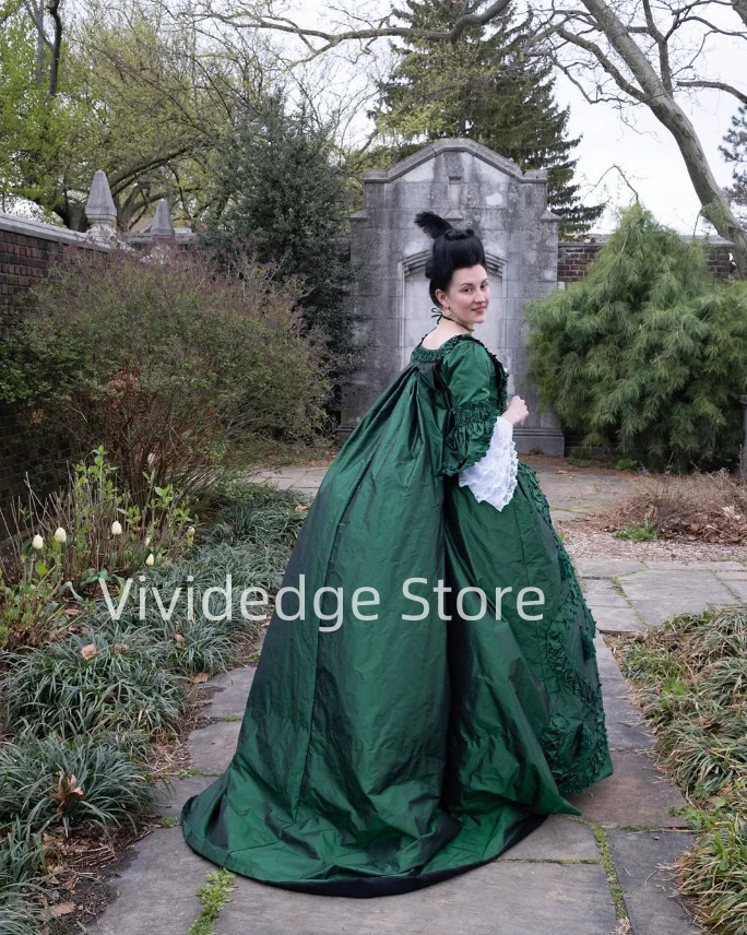 Vintage Dark สีเขียวชุดราตรีย้อนหลังเครื่องแต่งกาย Tudor เครื่องแต่งกายยุคกลาง Renaissance Duchess Victorian ชุดราตรี FBسات