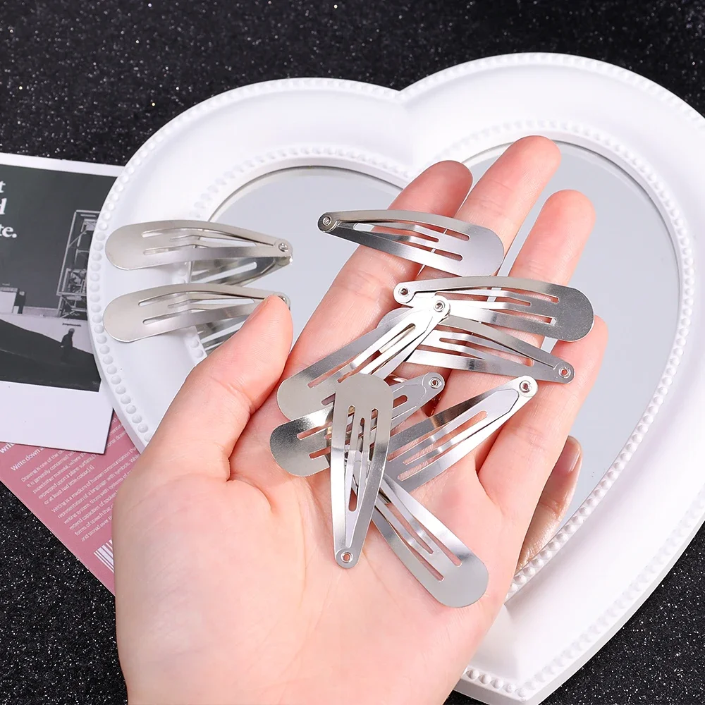 10-50pcs Y2K Silver Hair Clips BB Snap Hairpins Base for DIY Handmade Barrettes Styling Tool Fashion Women Girl Hair Accessories