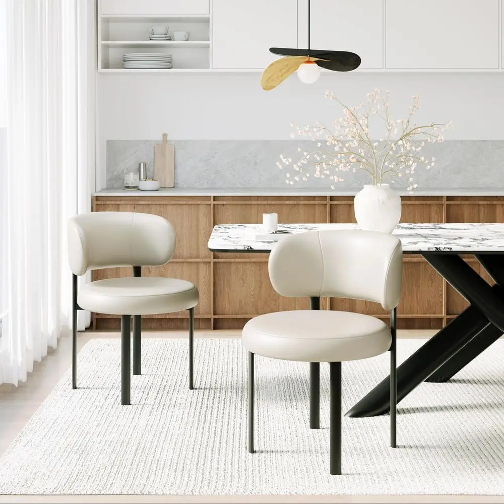 

Dining Chairs Set of 2, Mid Century Modern Upholstered Dining Room Chairs with Metal Legs, Soft Cushion amp Backrest, Comfy Roun